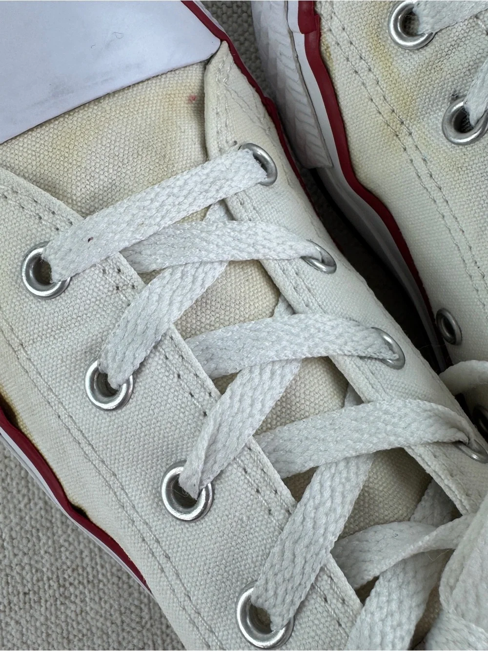 Converse youth size 3 Low Top Canvas Sneakers in Off-White with Red Trim